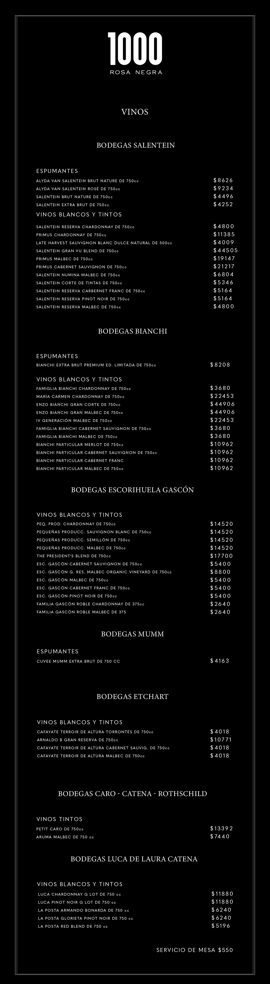 menu de vinos