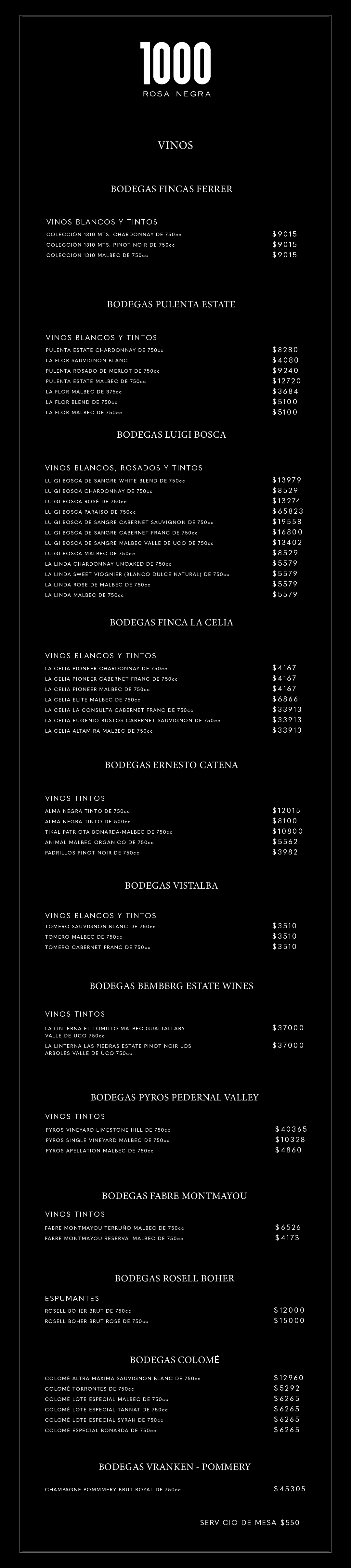 menu de vinos